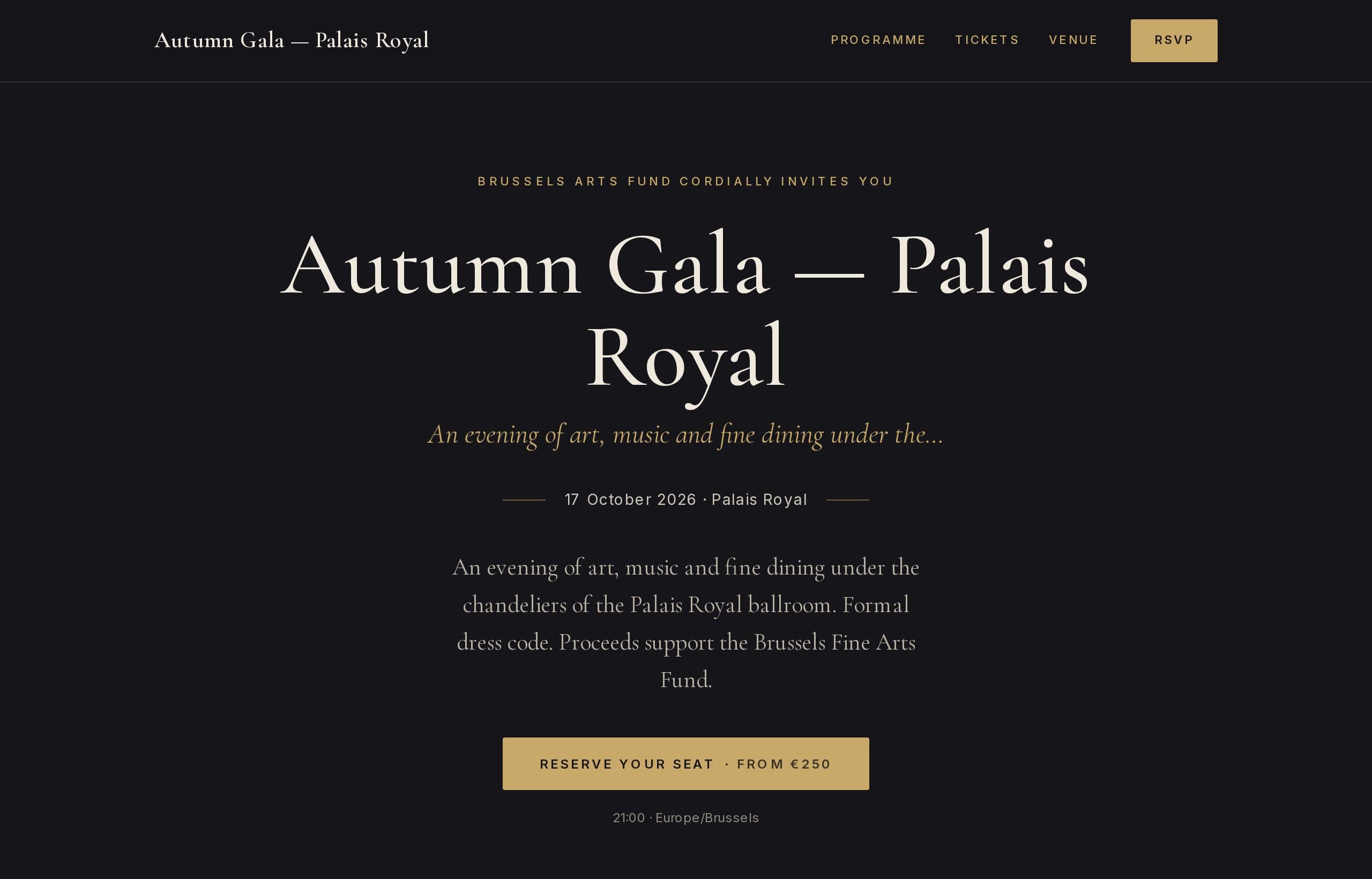 Elegant event page preview