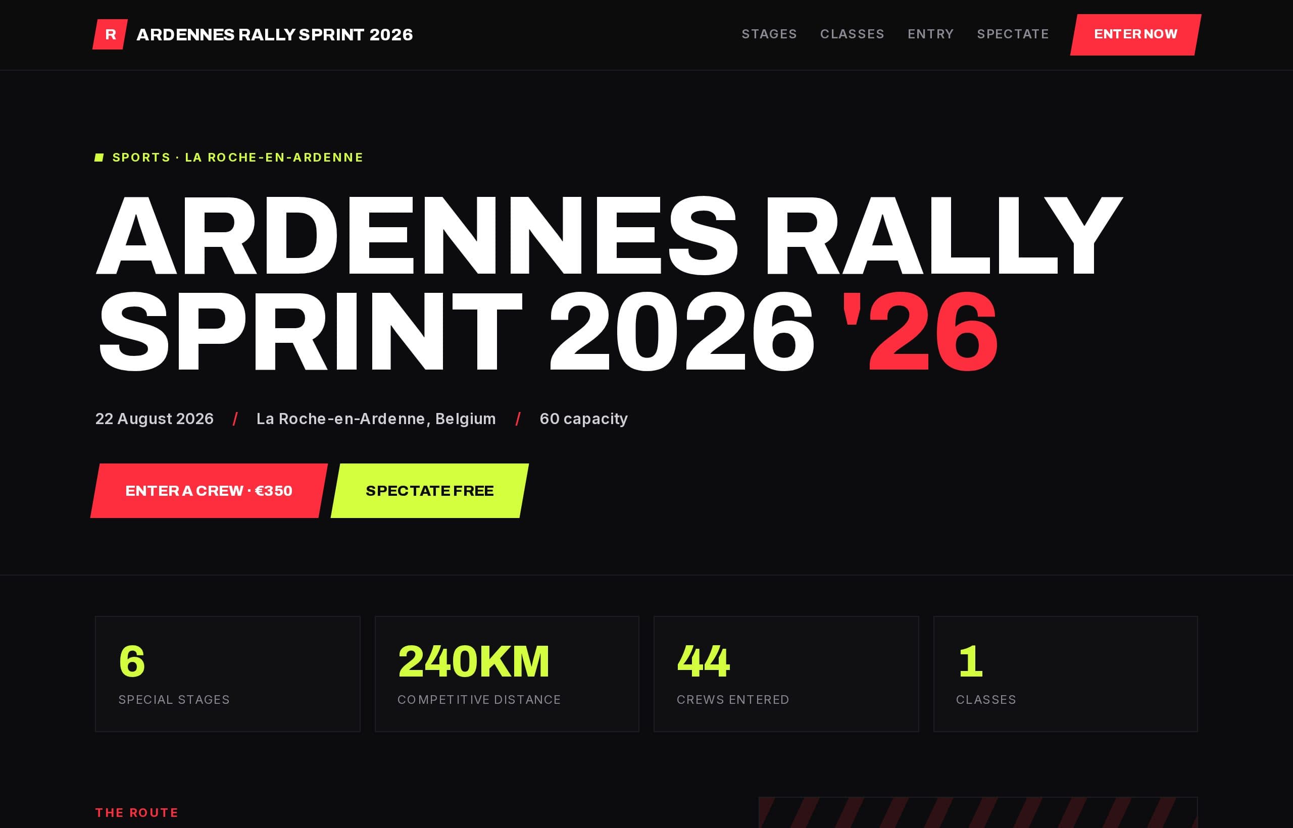 Sport / Rally event page preview