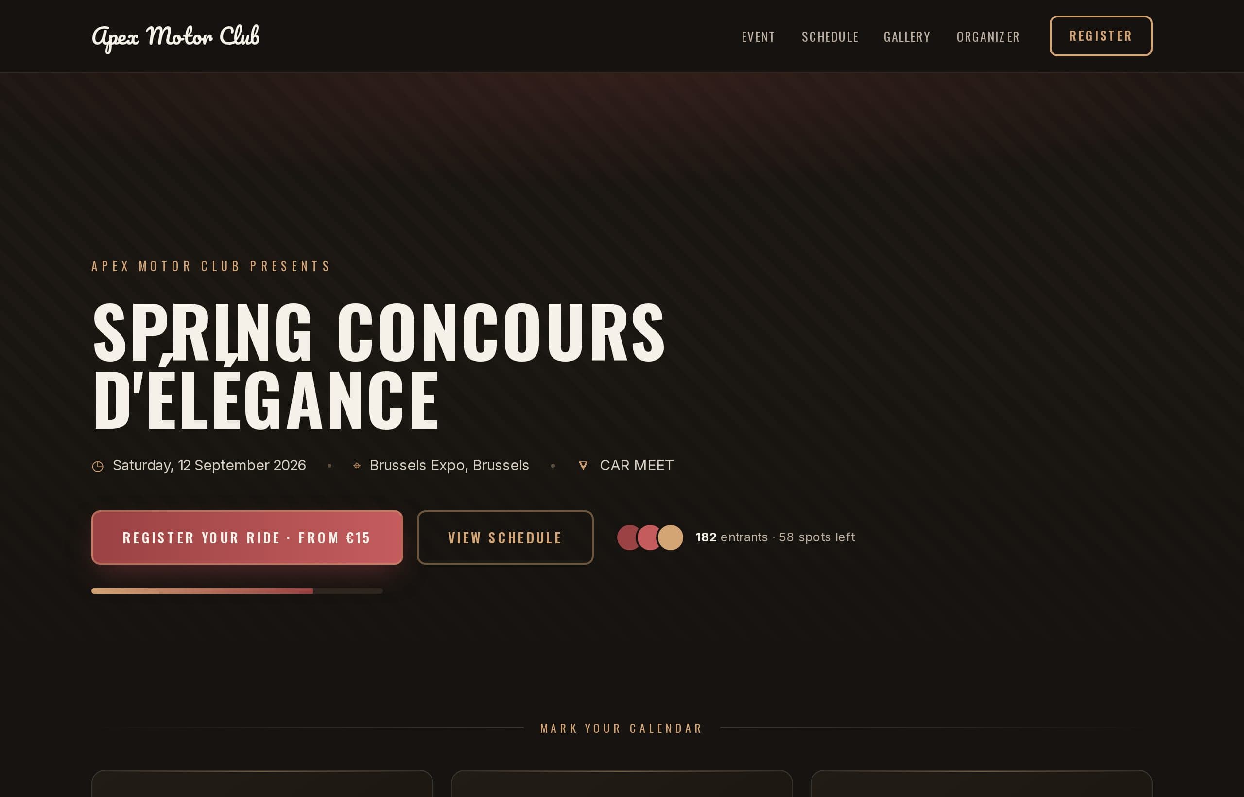 Vintage event page preview